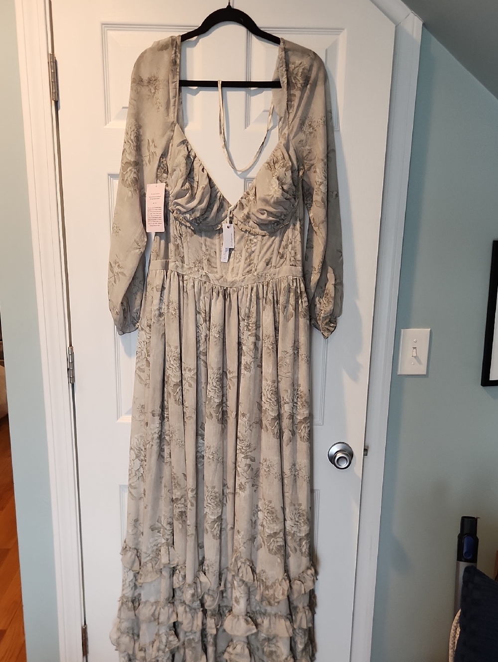 V. Chapman Light Sage Floral Maxi Dress with Ruffle Hem